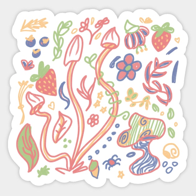 Garden friends ( plants n mushrooms n bugs ) Sticker by mol842